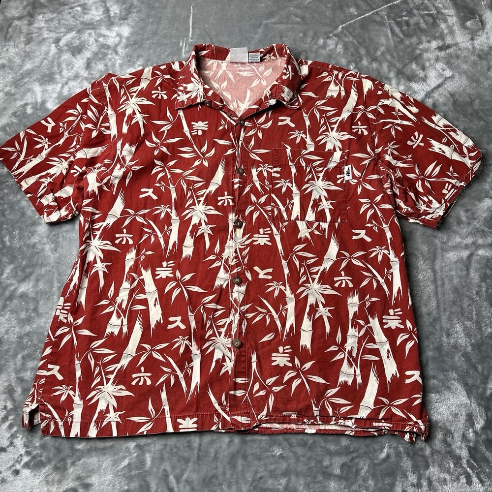 No Fear Shirt Men Size XL Red Hawaiian Aloha Bamboo‎ Print Made USA